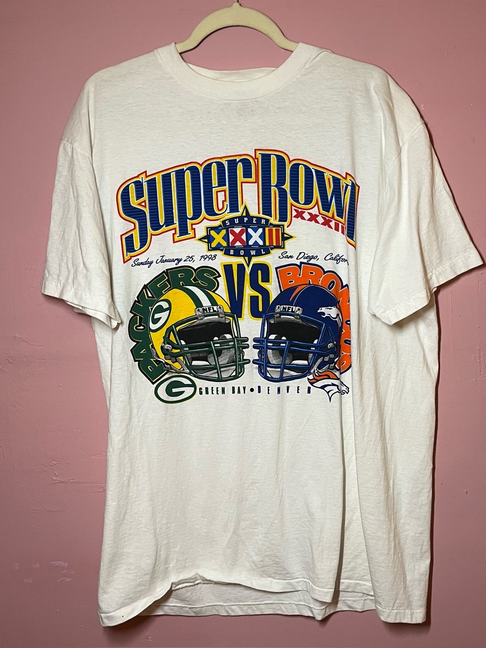 Vintage Super Bowl XXXII T Shirt Green Bay Packers vs Broncos XL Powerpro Oneita